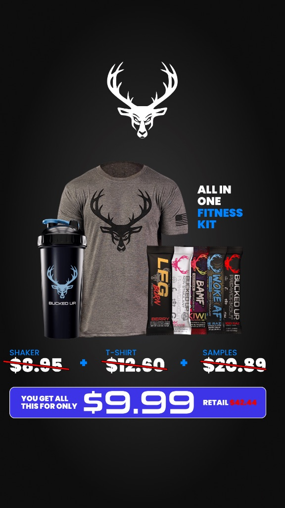All In One Fitness Kit - Shaker, T-Shirt & Samples - Only $9.99